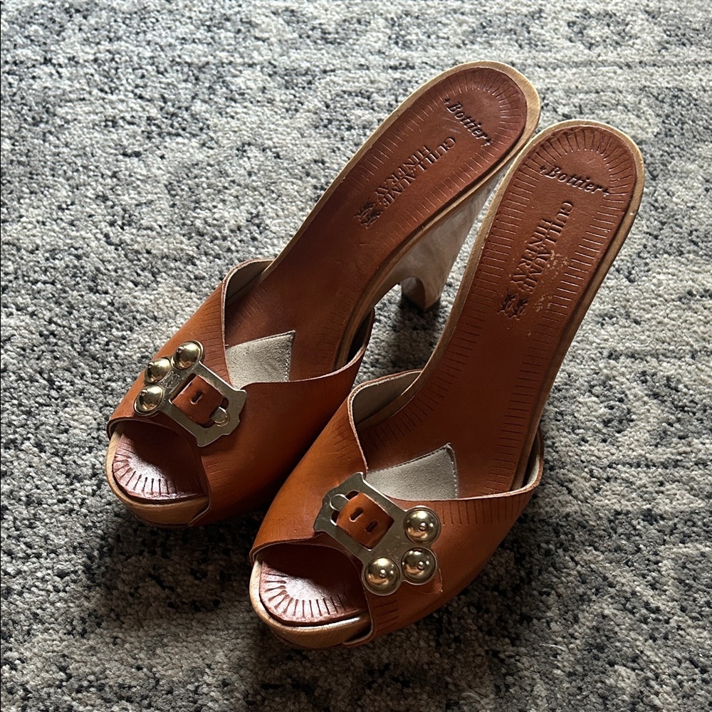Guillaume Hinfray Brown Leather Heeled Mules